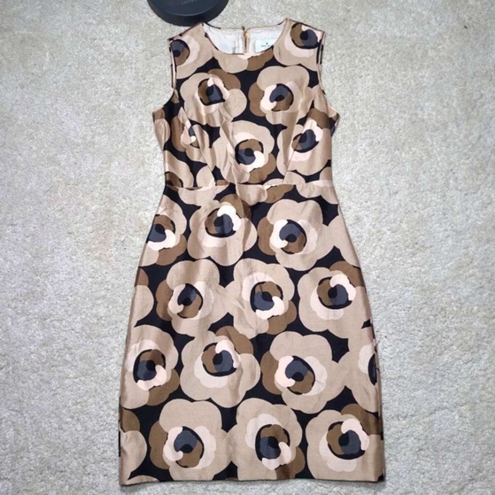 Kate Spade Beige & Black Abstract Floral Sheath Dress Size 6
